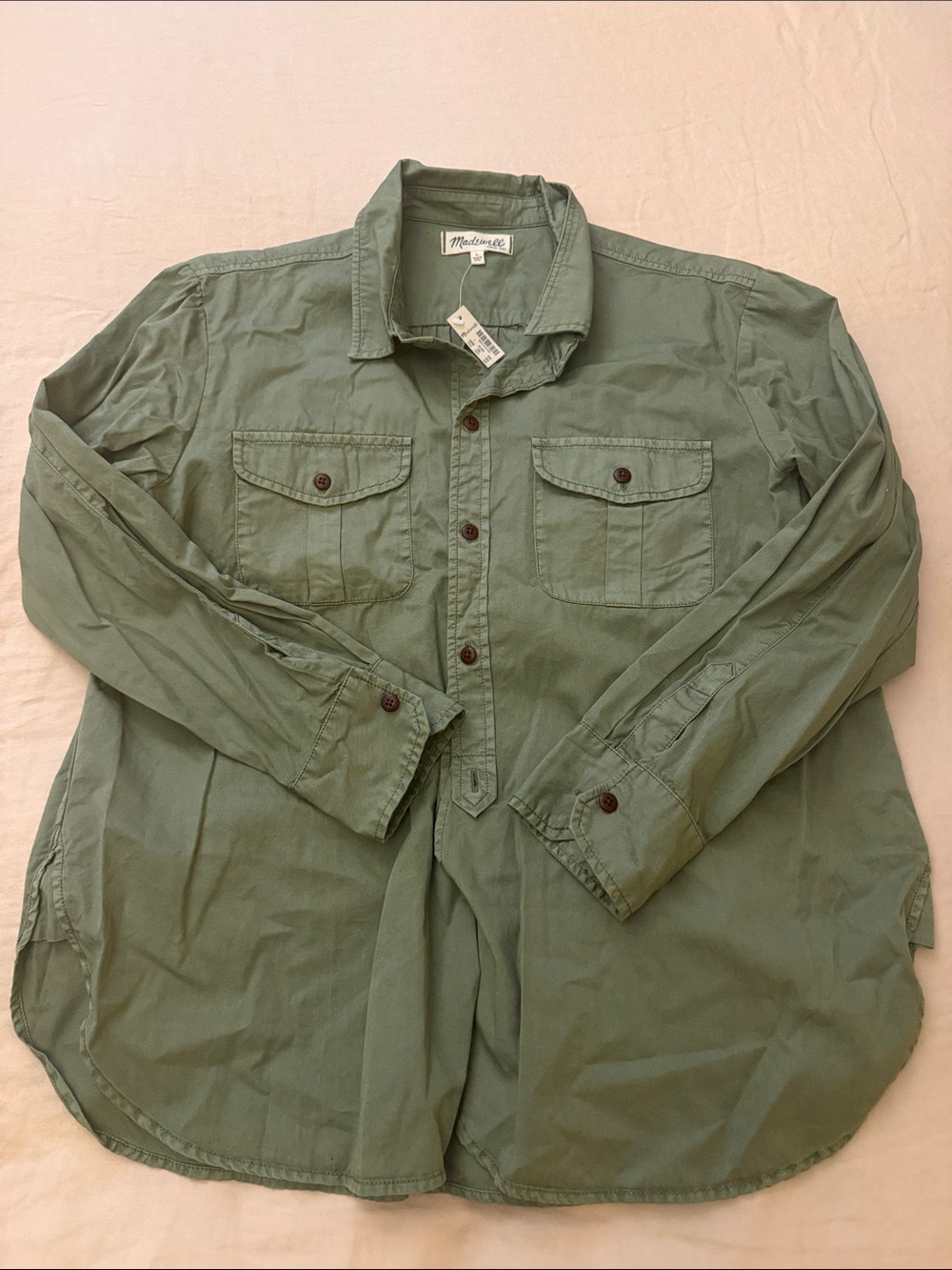 NWT Madewell women’s Military Green Button-Down Utility Shirt size L